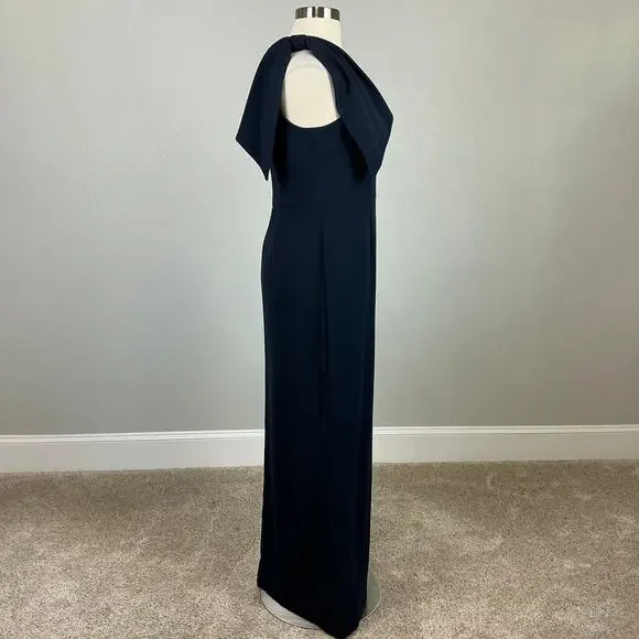 Adrianna Papell One Shoulder Long Column Evening Gown Navy Blue Size 16 Dress - Picture 4 of 12